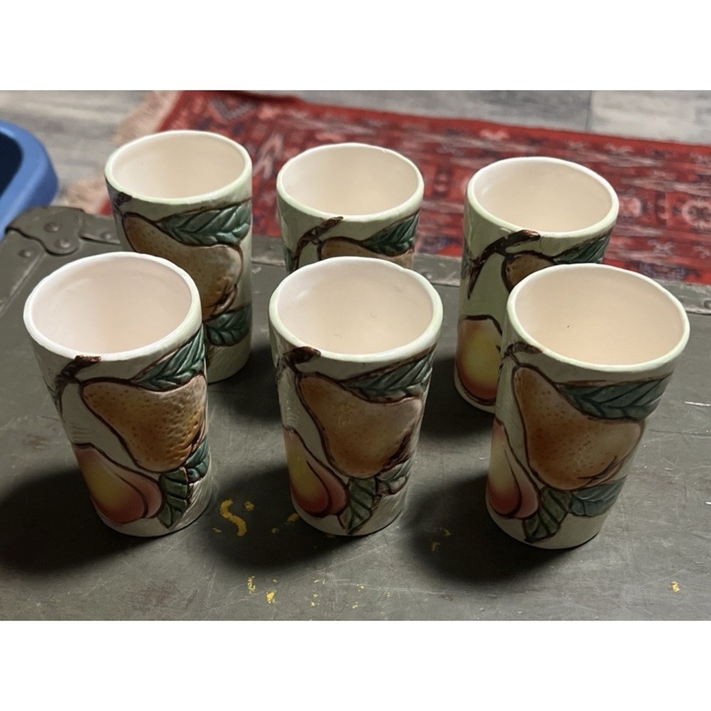 Sorrento Ware Style Embossed Fruit Cups – Set of 6 – Hand Painted – 4" Tall